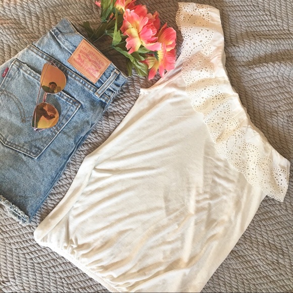 American Eagle Outfitters Tops - One Shoulder Blouse w/ Eyelet Details on Ruffle.